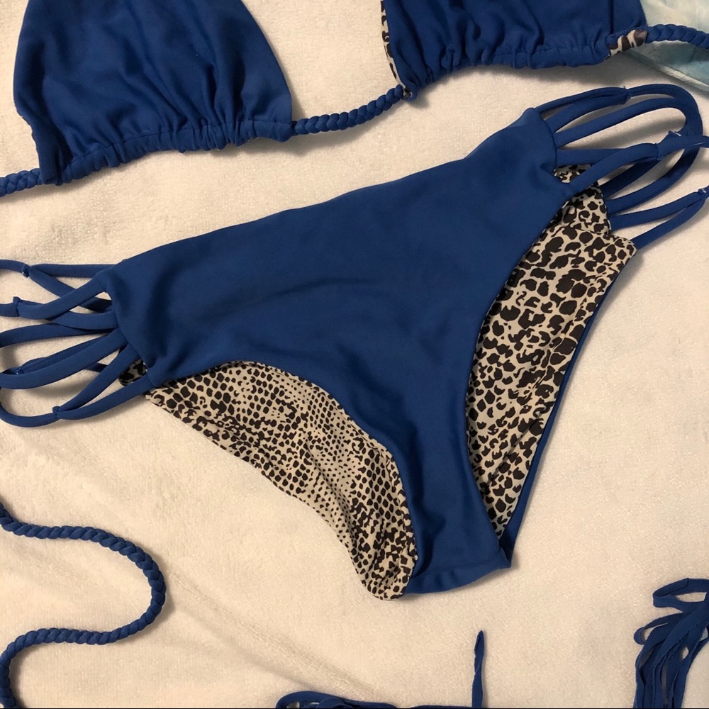 acacia swimwear Royal Blue Triangle Bikini with Leopard Lining - Picture 3 of 6